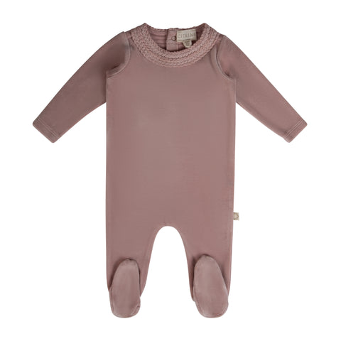 Crochet Neck Footie Rose Clay