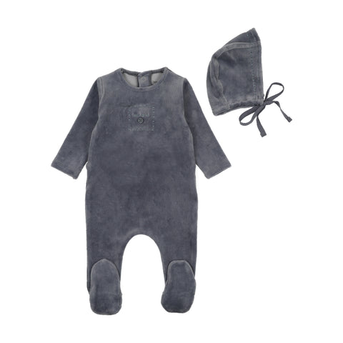 Cute As A Button Footie/Bonnet - Blue Horizon