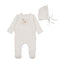 Cute As A Button Footie/Bonnet - Chalk White