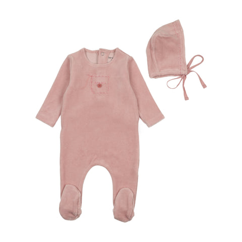 Cute As A Button Footie/Bonnet - Satin Pink