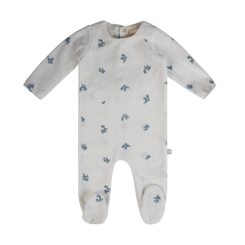 Embroidered Eyelet Footie White/Blue