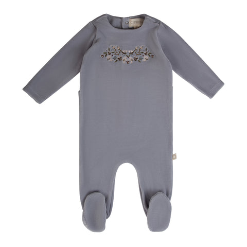 Embroidered Garden Footie Cloud Blue