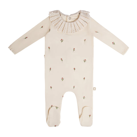 Elegant Tulip Collar Footie Red/Natural