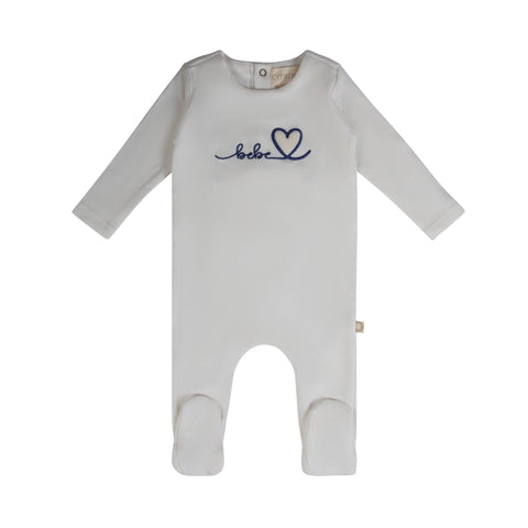 Heart Typography Footie White/Blue