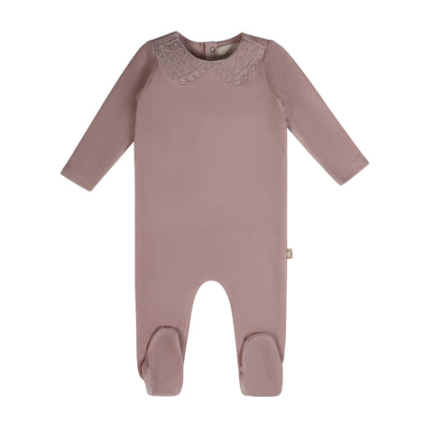 Lace Collar Embroidery Footie Misty Rose