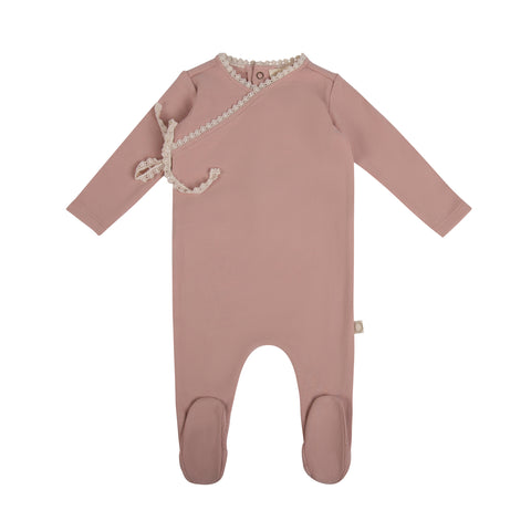 Lace Trim Footie Antique Rose