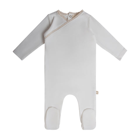 Lace Trim Footie White