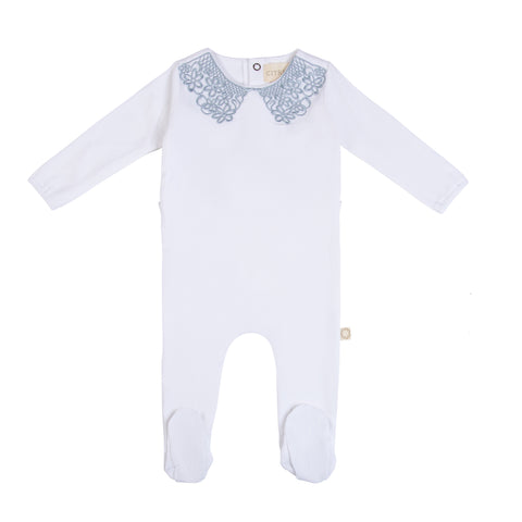 Lace Collar Footie White/Blue