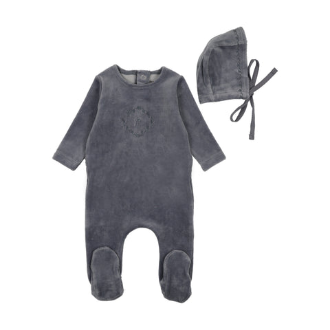 Lovely Loops Velour Footie/Bonnet - Hydrangea Blue