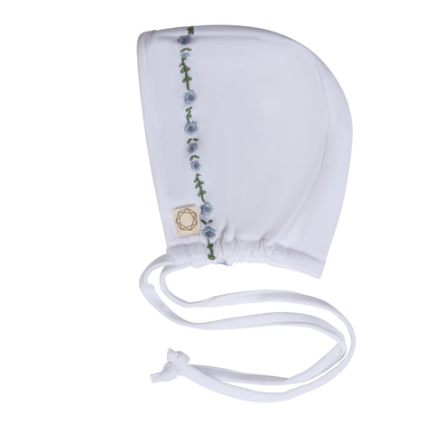 Mock Wrap Embroidery Bonnet White/Light Blue