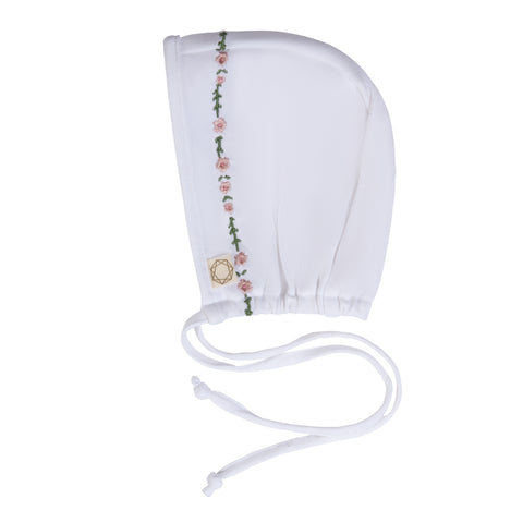 Mock Wrap Embroidery Bonnet White/Pink
