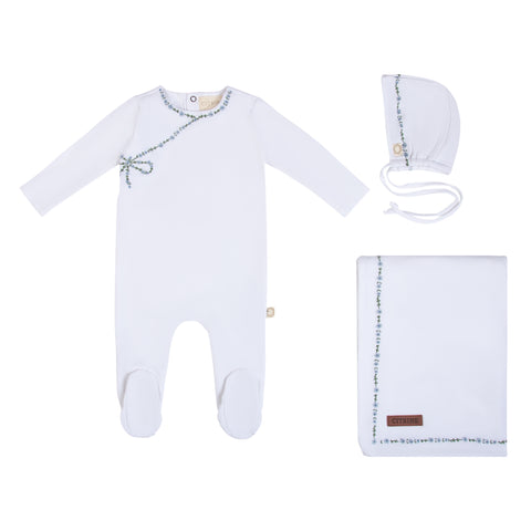 Mock Wrap Embroidery Set White/Light Blue
