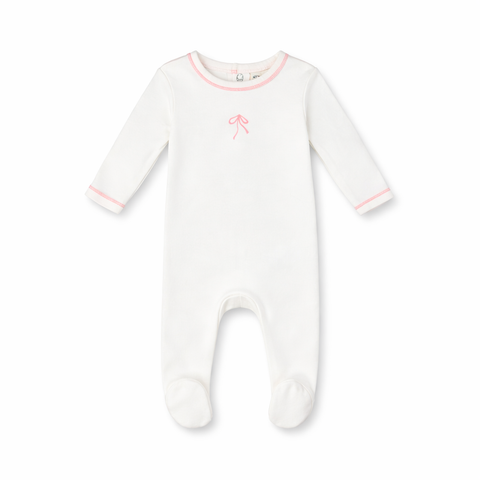 Petal & Leaf Footie - Soft Mauve Bow