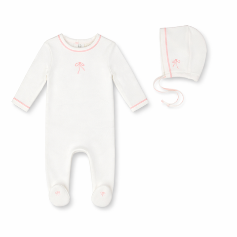 Petal & Leaf Footie Set - Soft Mauve Bow