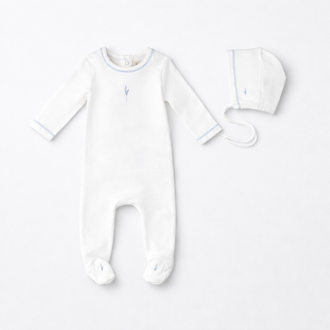 Petal & Leaf Footie Set - Vintage Blue Wildflower