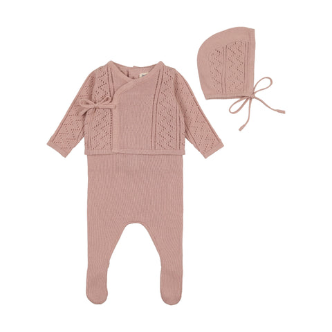 Pointelle Wrap Romper Tea Rose Footie