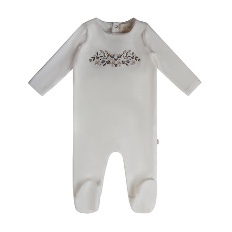 Embroidered Garden Footie White/Blue