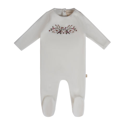 Embroidered Garden Footie White/Pink