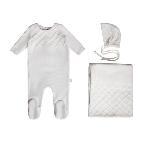 Citrine Honeycomb Smocked Set White