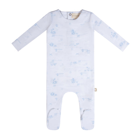 Tea Party Footie Vintage Blue Dark