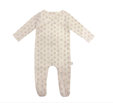 Trellis Floral Footie Natural/Blue