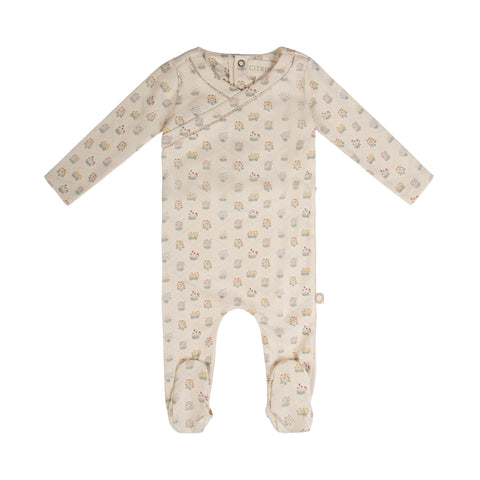 Trellis Floral Footie Natural/Pink