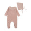 Vintage Soft Velour Footie/Bonnet - Caramel