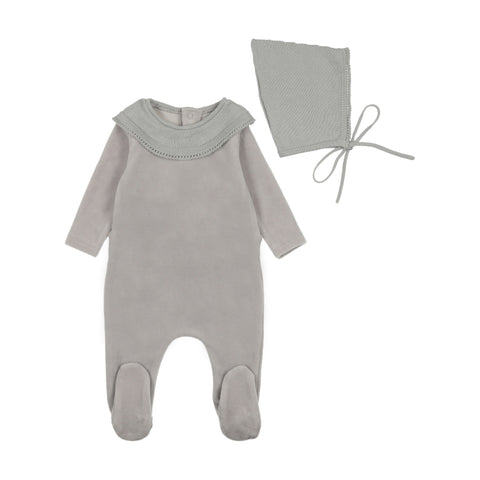 Vintage Soft Velour Footie/Bonnet - London Fog