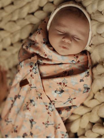 Citrine Leaf Print Swaddle Pink Leaves