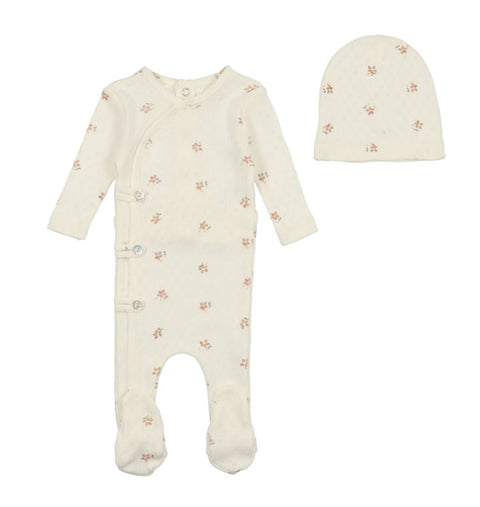 Bee & Dee Printed Pointelle Footie With Beanie Light Base Girl